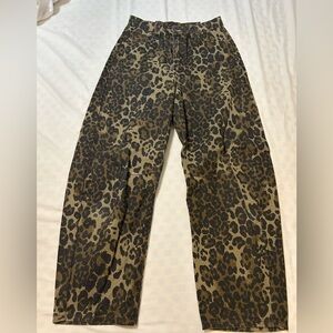 SHEIN Leopard Print Barrel Leg Pants - Brown, Black